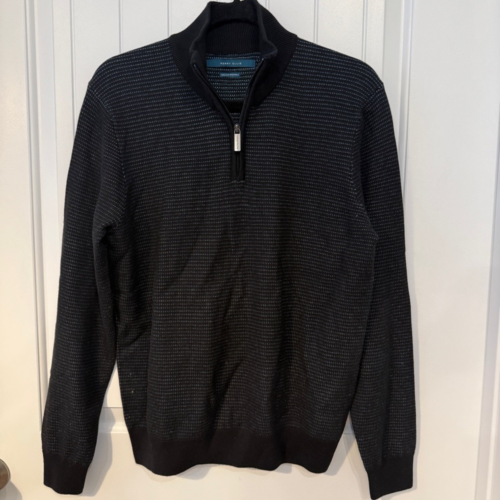 NEW Men's Perry Ellis Black 1/4 Zip Sweater